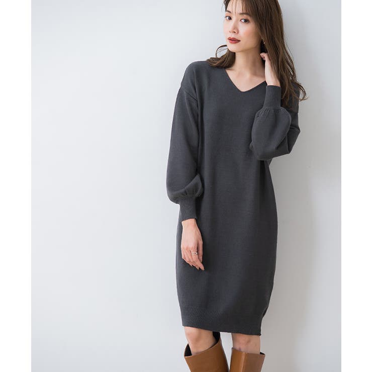 もっちりカシミヤタッチ Vネックニットワンピース ☆ カシミア