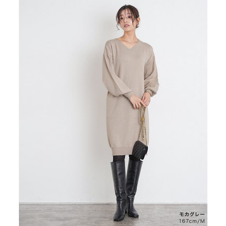 もっちりカシミヤVネックニットワンピース カシミア カシミヤ