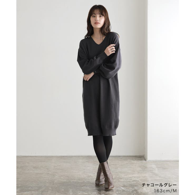 もっちりカシミヤVネックニットワンピース カシミア カシミヤ[品番
