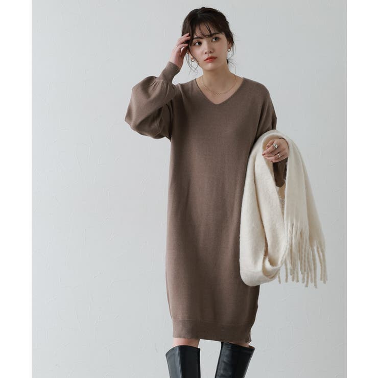 もっちりカシミヤVネックニットワンピース カシミア カシミヤ