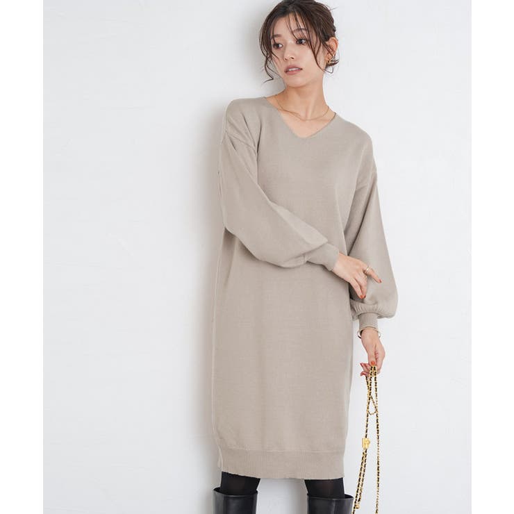 もっちりカシミヤVネックニットワンピース カシミア カシミヤ[品番