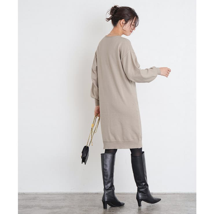 美品★PESERICO★モニーレ装飾★カシミヤ★ニットワンピース★ もっちりカシミヤVネックニットワンピース カシミア カシミヤ