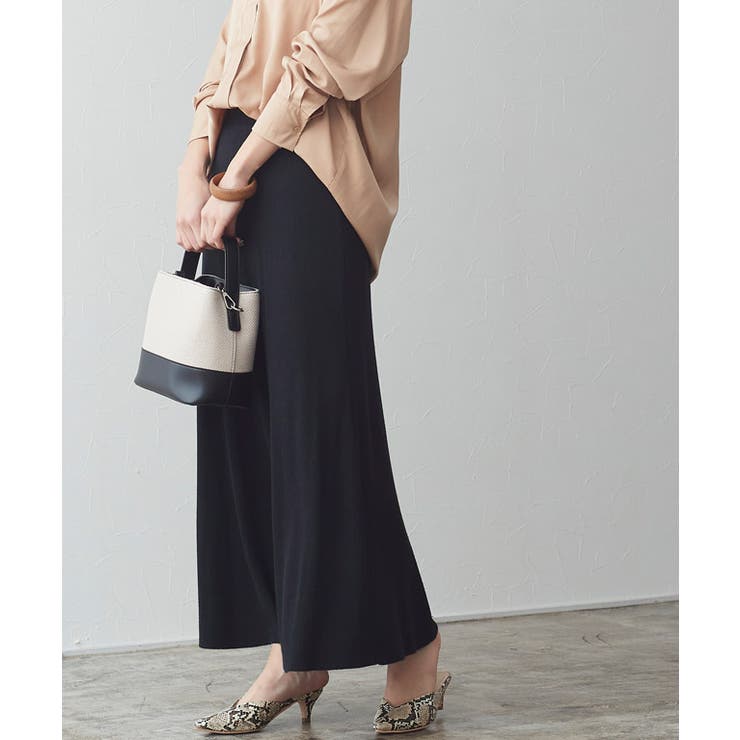 ブラック | リブニットフレアスカート フレアスカート ミモレ丈 ミラノリブ | Pierrot