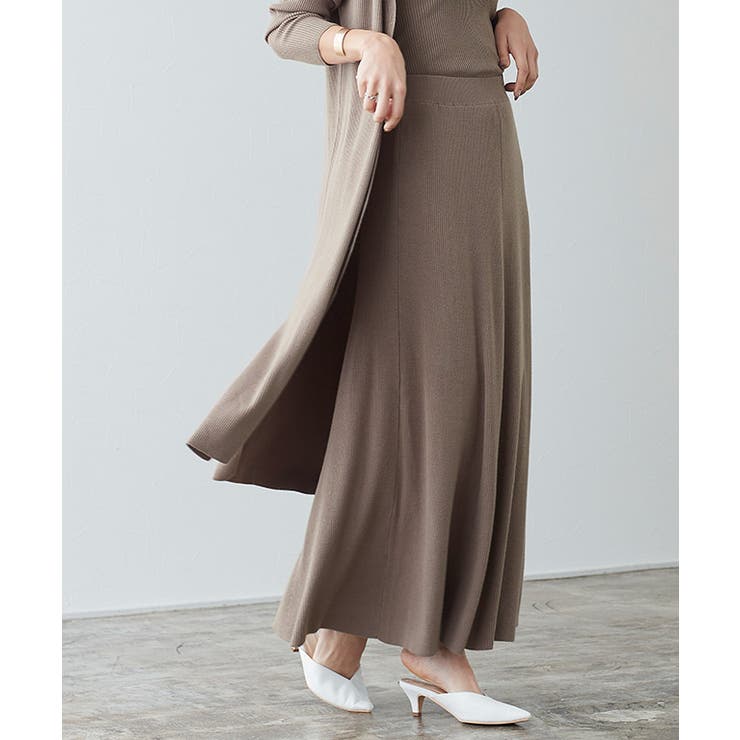 モカベージュ | リブニットフレアスカート フレアスカート ミモレ丈 ミラノリブ | Pierrot