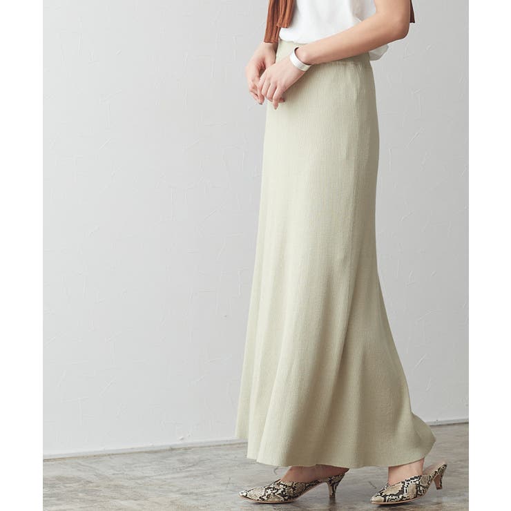 グレージュ | リブニットフレアスカート フレアスカート ミモレ丈 ミラノリブ | Pierrot