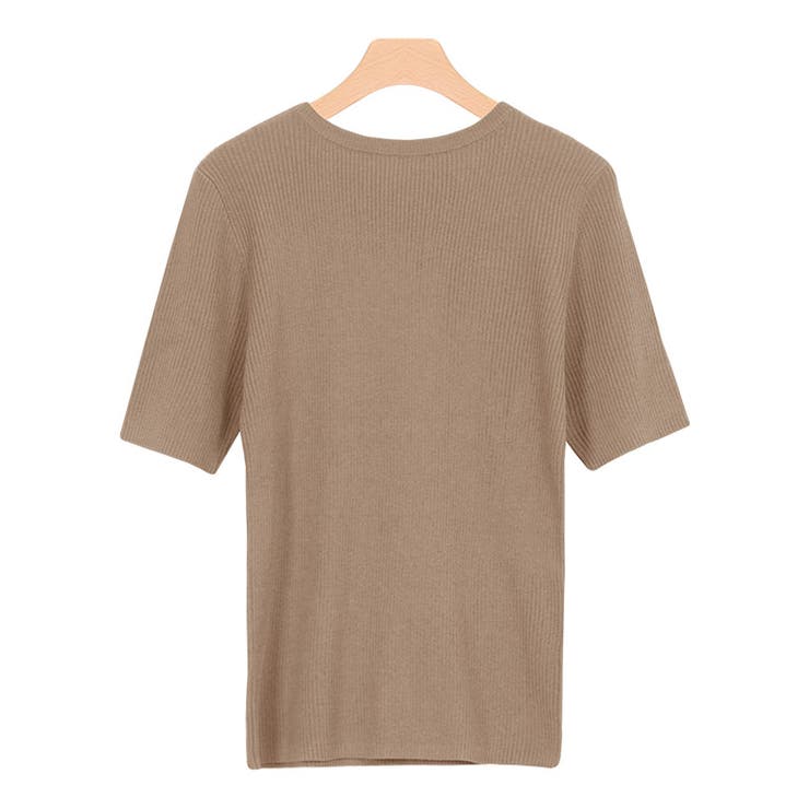 リネンタッチクルーネック半袖リブニット サマーニット リネンタッチ