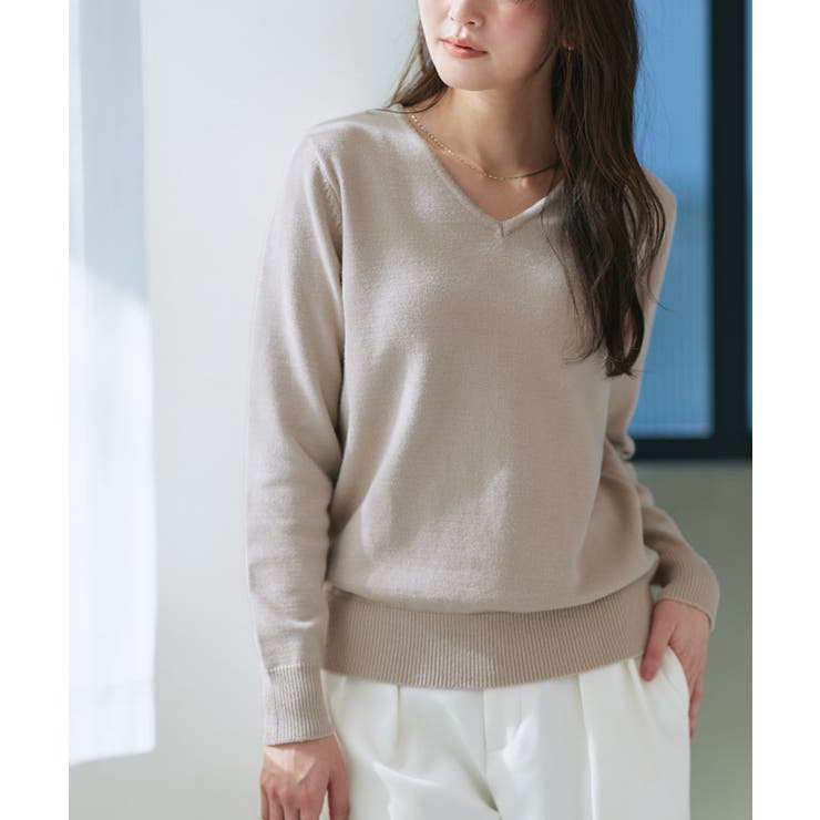 ライトグレージュ | ネックが選べるプレミアムカシミヤタッチニット カシミア カシミヤ | Pierrot