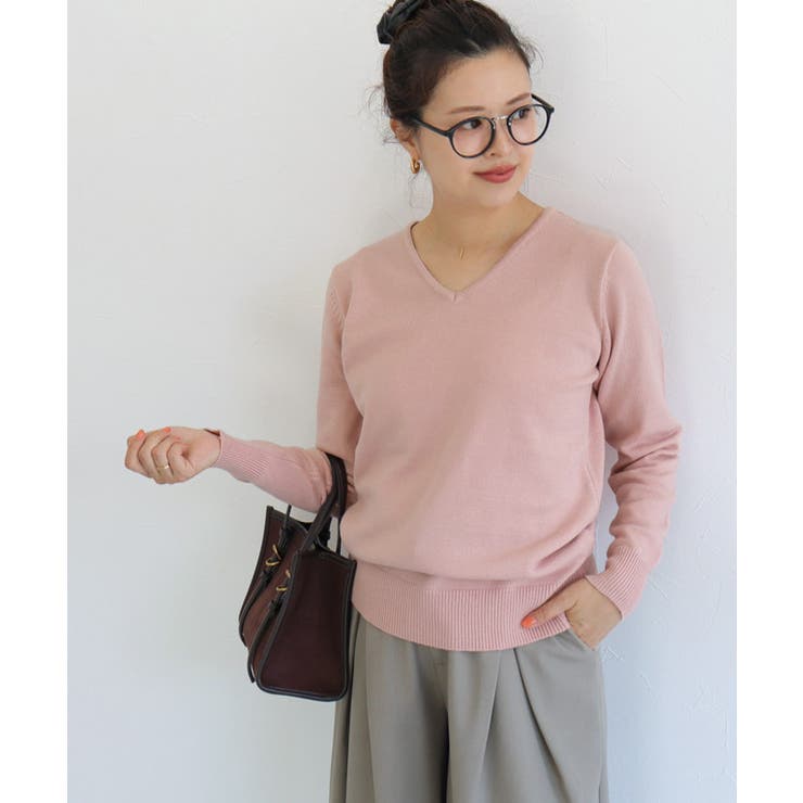 ピンクベージュ | ネックが選べるプレミアムカシミヤタッチニット カシミア カシミヤ | Pierrot