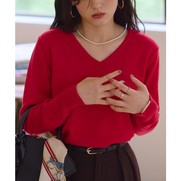 レッド | 選べるネックプレミアムカシミヤタッチニット カシミア カシミヤ | Pierrot