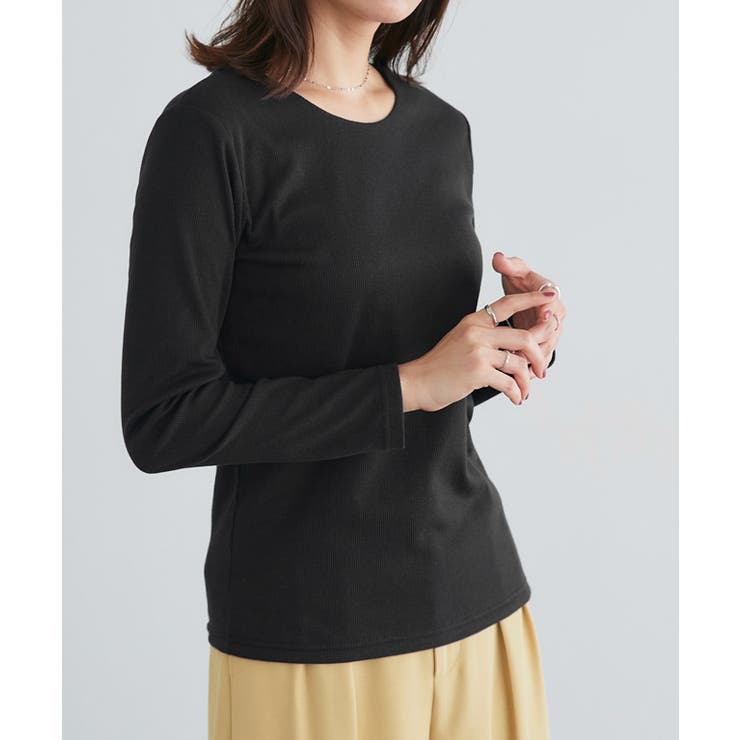 ブラック | ネックが選べるテレコリブカットソー トップス カットソー | Pierrot