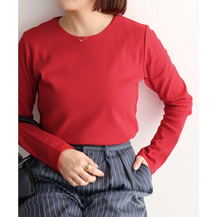 ピュアレッド | ネックが選べるテレコリブカットソー トップス カットソー | Pierrot