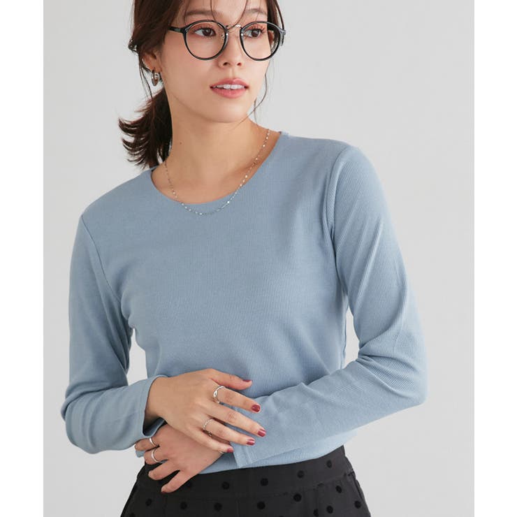 グレイッシュブルー | ネックが選べるテレコリブカットソー トップス カットソー | Pierrot