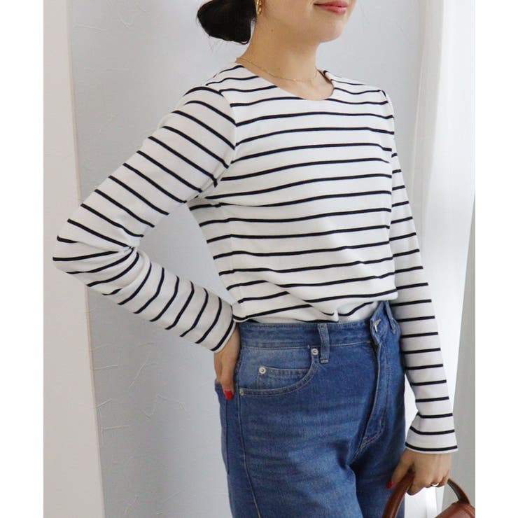 オフホワイト×ブラック | ネックが選べるテレコリブカットソー トップス カットソー | Pierrot