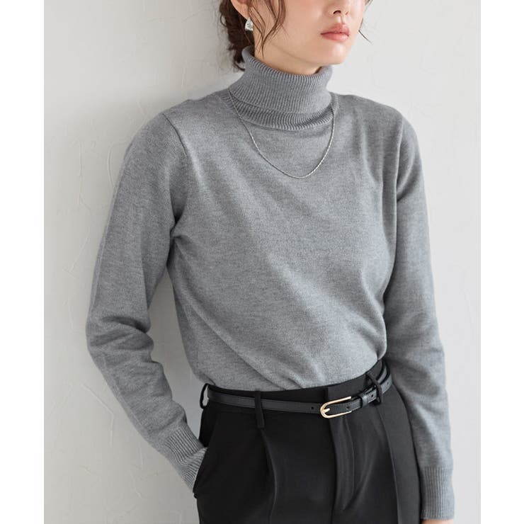 杢チャコール | プレミアムカシミヤタッチタートルニット ニット セーター | Pierrot