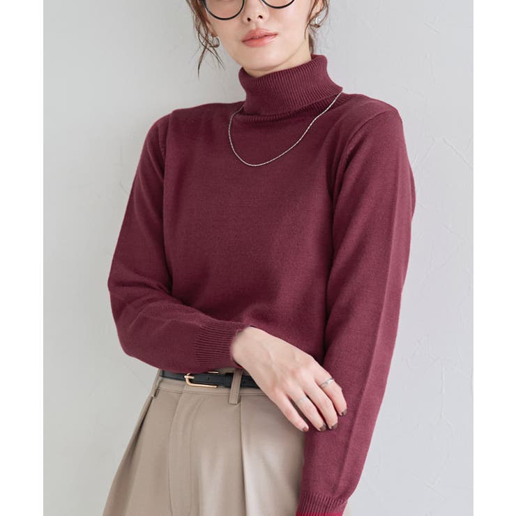 バーガンディ | プレミアムカシミヤタッチタートルニット ニット セーター | Pierrot