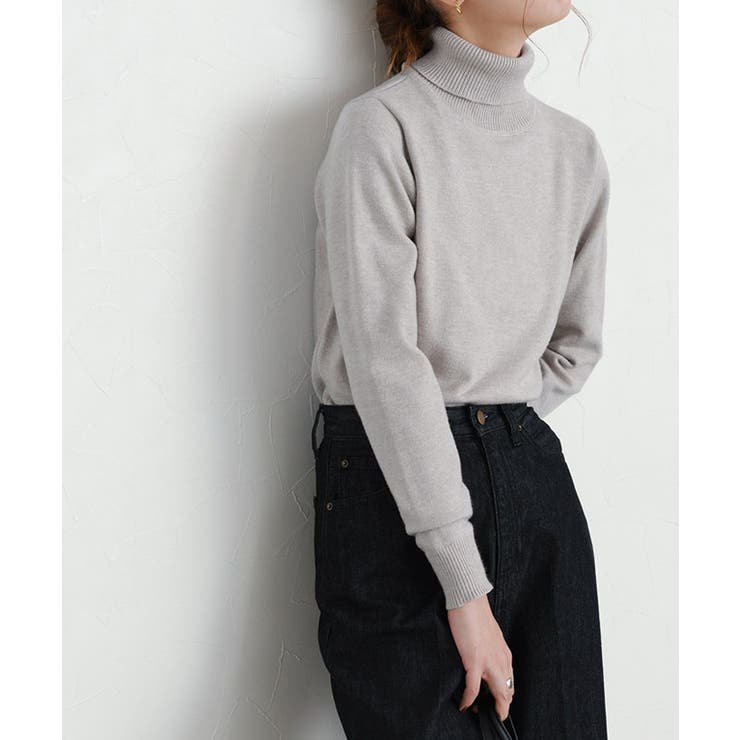 オートミール | プレミアムカシミヤタッチタートルニット ニット セーター | Pierrot