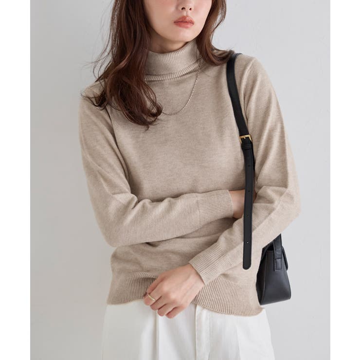 杢ベージュ | プレミアムカシミヤタッチタートルニット ニット セーター | Pierrot
