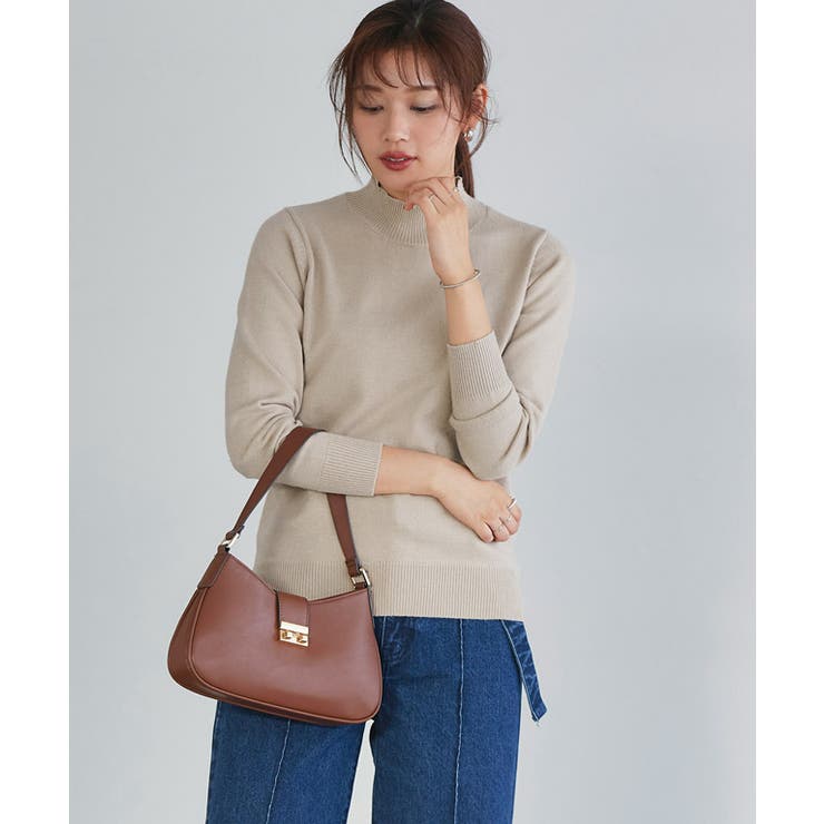 ライトベージュ | プレミアムカシミヤタッチハイネックニット ニット セーター | Pierrot