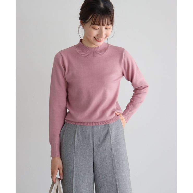 スモークピンク | プレミアムカシミヤタッチハイネックニット ニット セーター | Pierrot