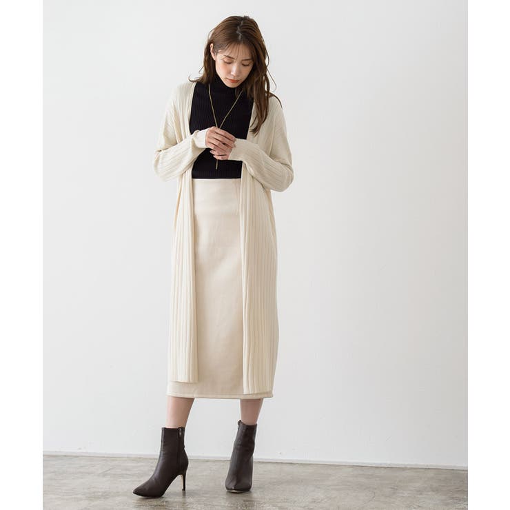 モラビト フーデッド 切替 リブニット ロングコート ベージュ　40 モラビト フーデッド 切替 リブニット ロングコート ベージュ 40