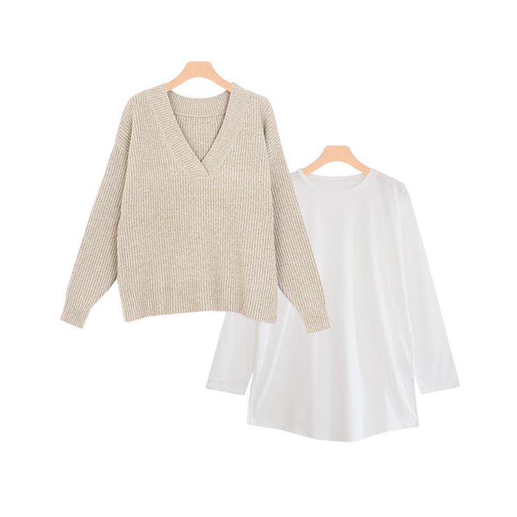 Vネックニットカットソーコーデセット ニット Vネック 品番 Prtw Pierrot ピエロ のレディース ファッション通販 Shoplist ショップリスト