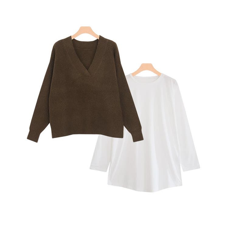 Vネックニットカットソーコーデセット ニット Vネック 品番 Prtw Pierrot ピエロ のレディースファッション通販 Shoplist ショップリスト
