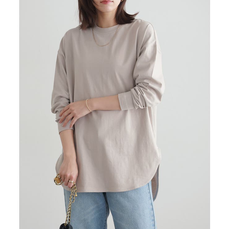 グレージュ | コットンロングスリーブTシャツ ロンT 長袖 | Pierrot