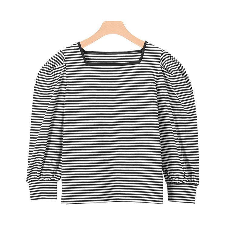 ブラック | スクエアネックボーダーTシャツ Tシャツ スクエアネック | Pierrot