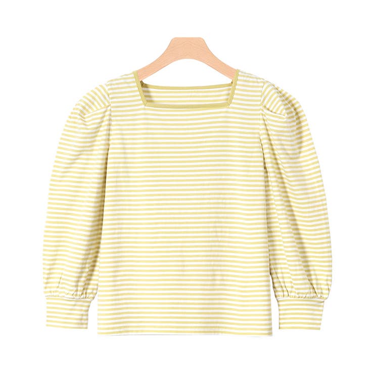 イエロー | スクエアネックボーダーTシャツ Tシャツ スクエアネック | Pierrot