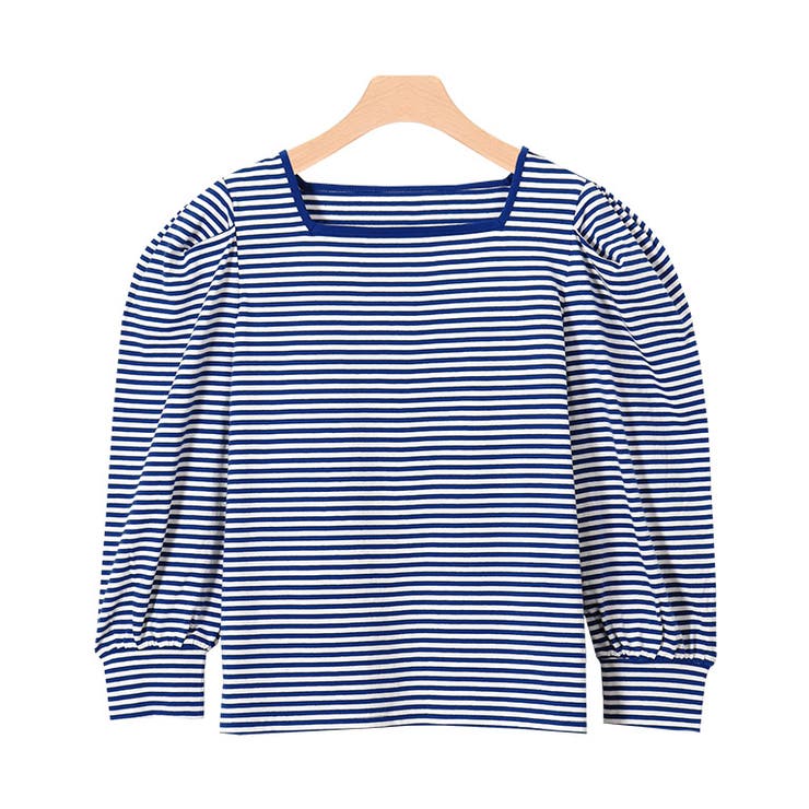 ネイビーブルー | スクエアネックボーダーTシャツ Tシャツ スクエアネック | Pierrot