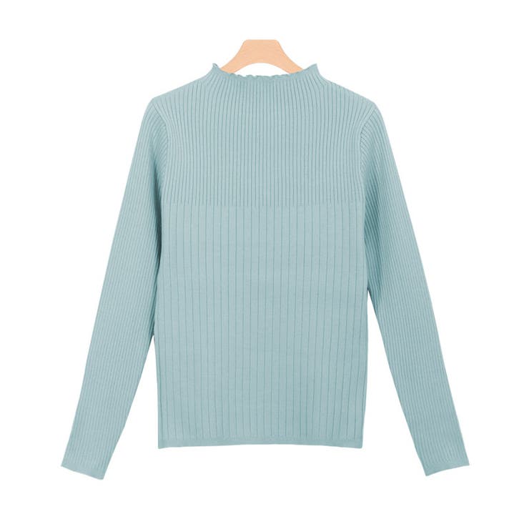 ミントブルー | 袖ボタン切り替えリブニット ニット リブニット セーター | Pierrot