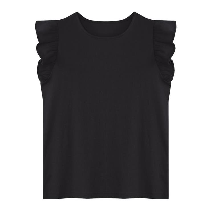 ブラック | テレコリブフリルTシャツ Tシャツ フリル | Pierrot
