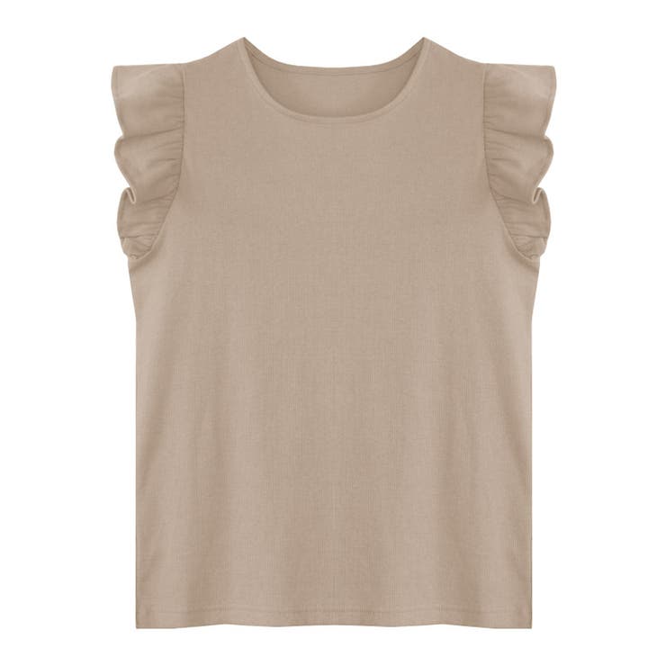 モカグレージュ | テレコリブフリルTシャツ Tシャツ フリル | Pierrot