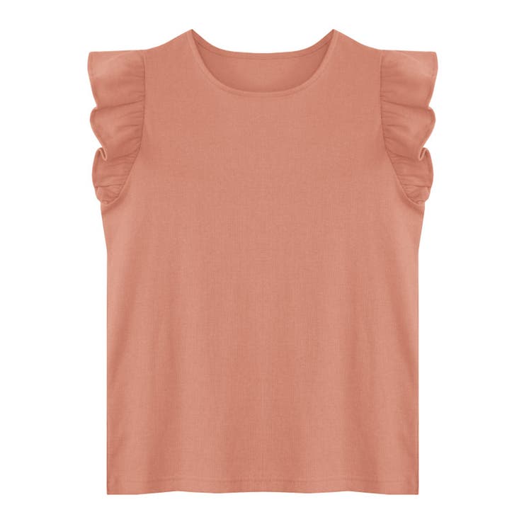 ピンクオレンジ | テレコリブフリルTシャツ Tシャツ フリル | Pierrot