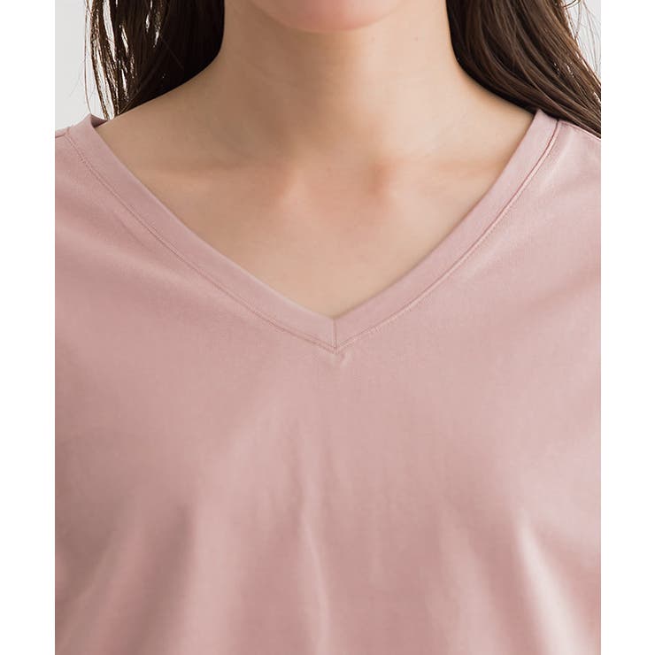 VネックシルケットコットンTシャツ Tシャツ カットソー[品番