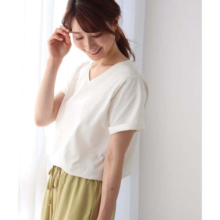 オフホワイト | VネックシルケットコットンTシャツ Tシャツ カットソー | Pierrot