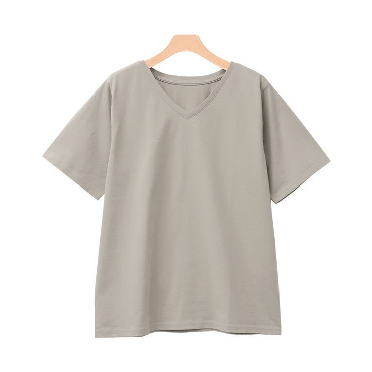 グレージュ | VネックシルケットコットンTシャツ Tシャツ カットソー | Pierrot