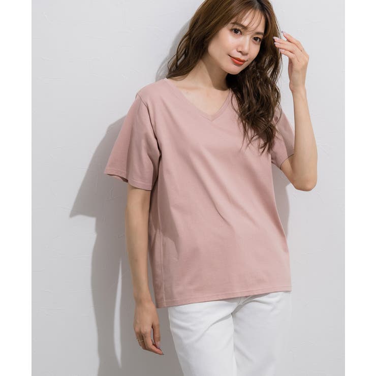 VネックシルケットコットンTシャツ Tシャツ カットソー[品番
