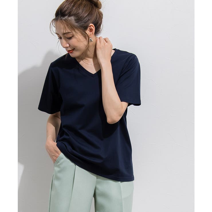 未使用品【Col Pierrot】 Sleeve Pleats Tシャツ VネックシルケットコットンTシャツ Tシャツ カットソー[品番