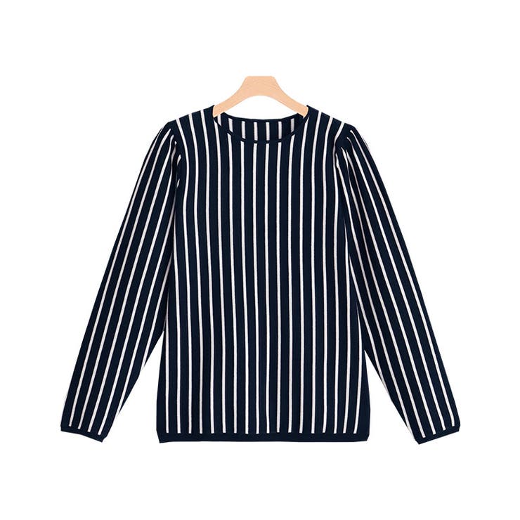 ネイビー | シルクタッチストライプニットプルオーバー ニット セーター | Pierrot