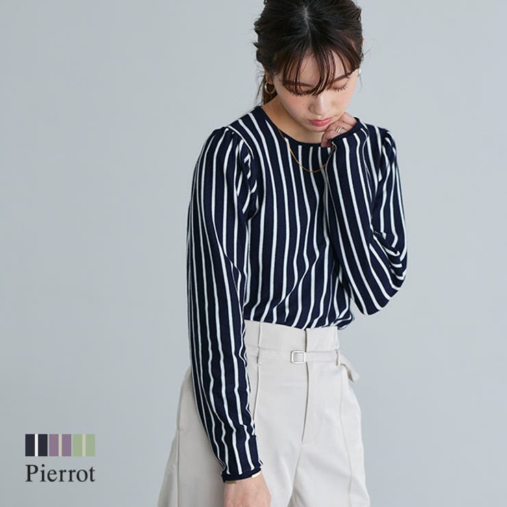 シルクタッチストライプニットプルオーバー ニット セーター | Pierrot | 詳細画像1 