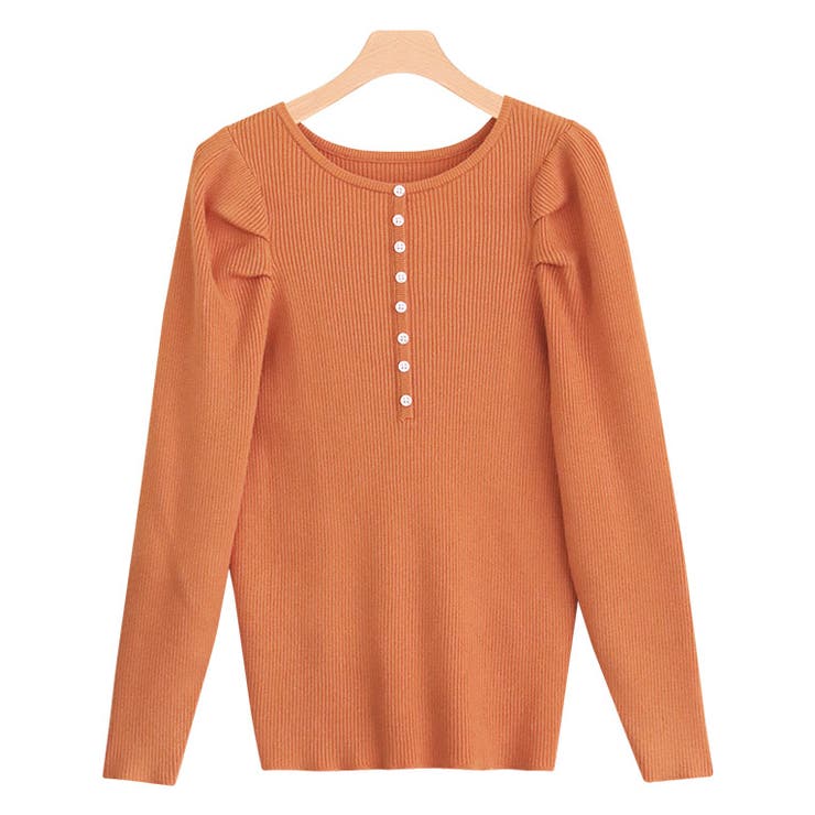 オレンジ | ボリュームスリーブリブニット ニット デザインニット | Pierrot