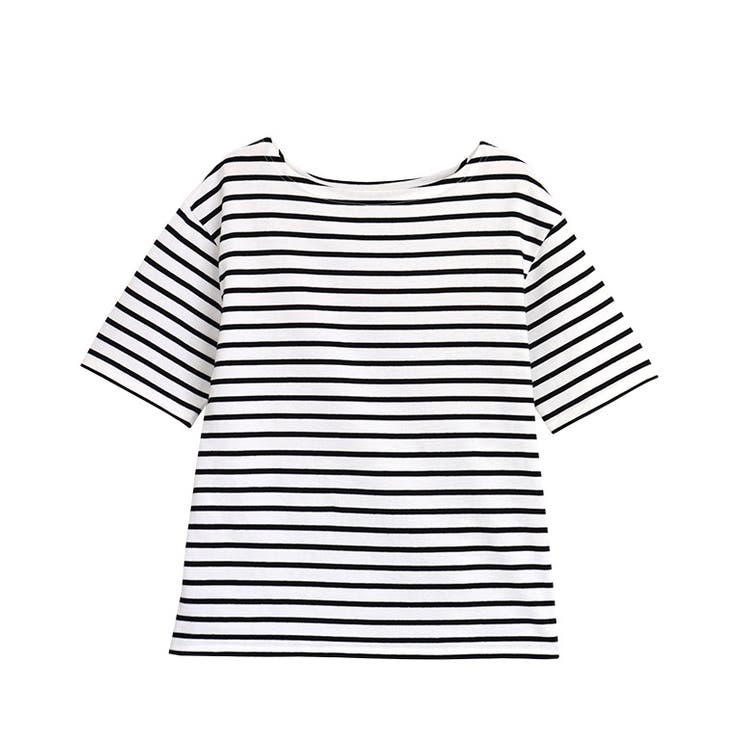 オフホワイト×ブラック | カラーボーダーTシャツ Tシャツ ボーダー | Pierrot