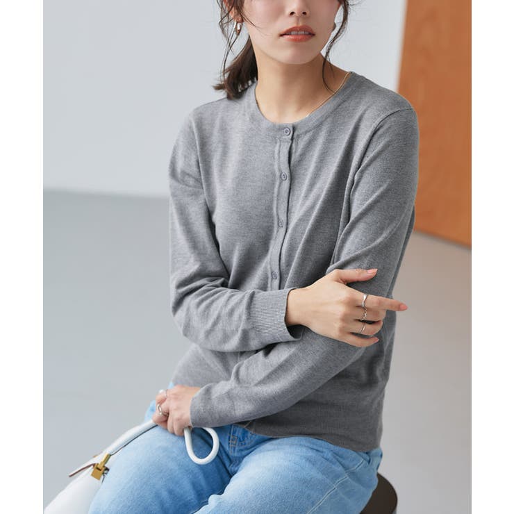 杢グレー | クルーネックシルクタッチウォッシャブルニットカーディガン カーディガン ニット | Pierrot