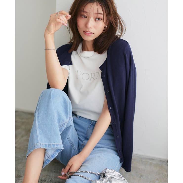 ネイビー | クルーネックシルクタッチウォッシャブルニットカーディガン カーディガン ニット | Pierrot