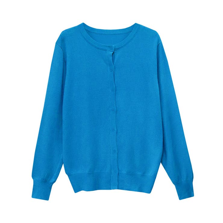 セルリアンブルー | クルーネックシルクタッチウォッシャブルニットカーディガン カーディガン ニット | Pierrot