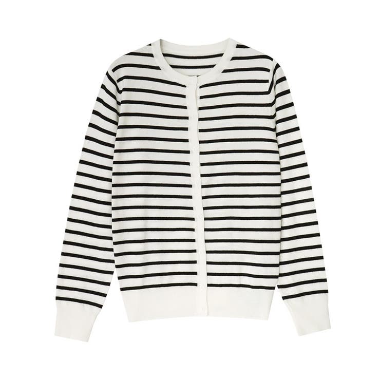 オフホワイト×ブラック | クルーネックシルクタッチウォッシャブルニットカーディガン カーディガン ニット | Pierrot