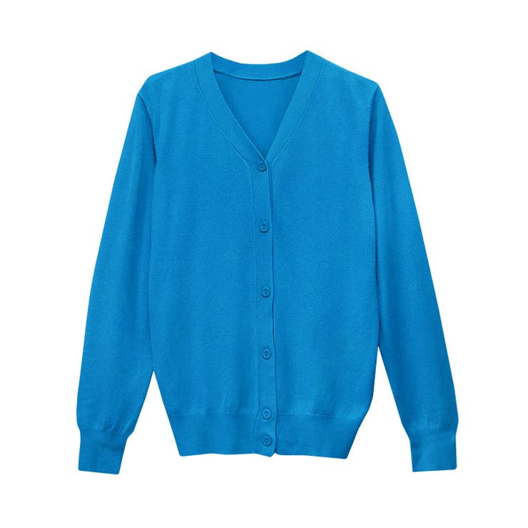 セルリアンブルー | Vネックシルクタッチウォッシャブルニットカーディガン カーディガン ニット | Pierrot