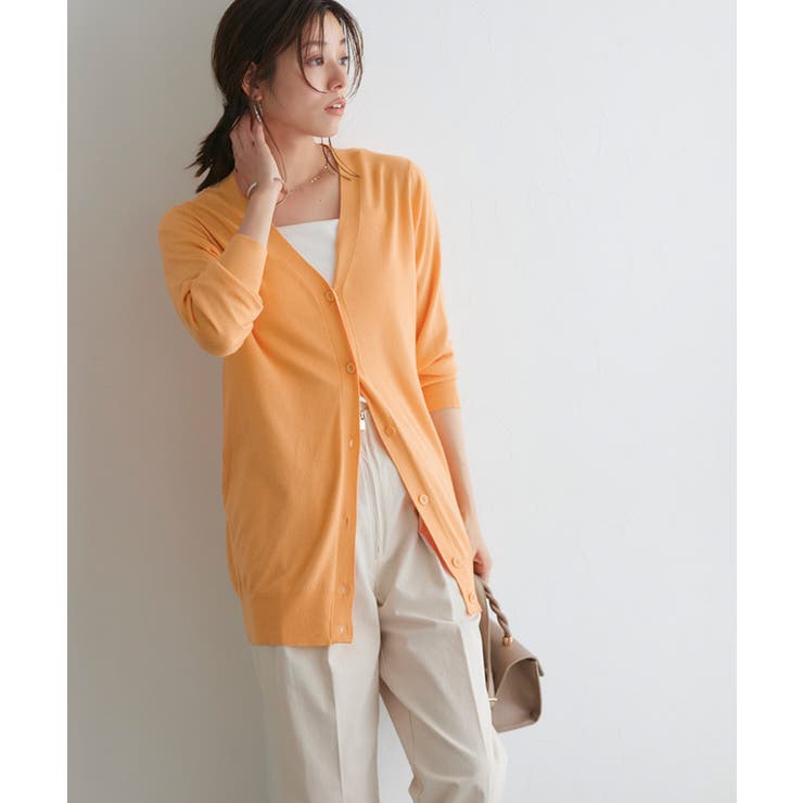 オレンジ | Vネックロングシルクタッチウォッシャブルニットカーディガン カーディガン ニット | Pierrot