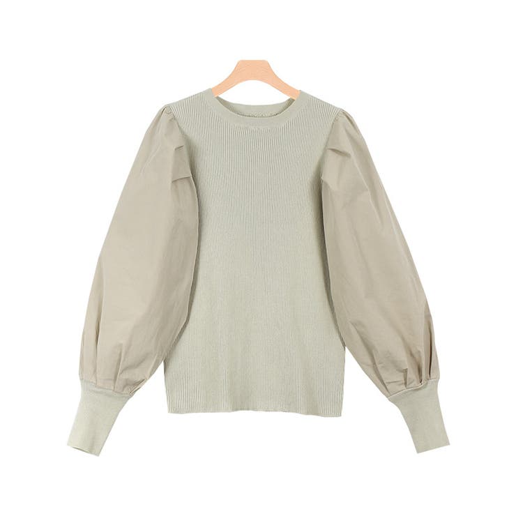 グレージュ | シルクタッチ布帛切り替えボリュームスリーブニット ニット シルクタッチ | Pierrot